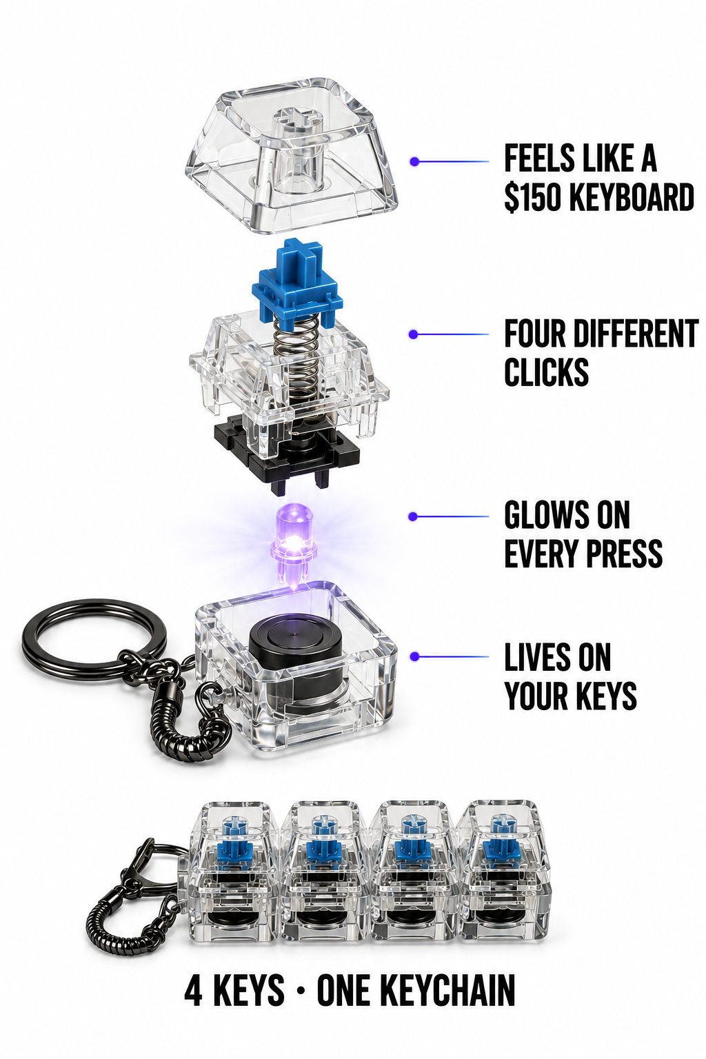Nooda — Mechanical Key Fidget Keychain with LED